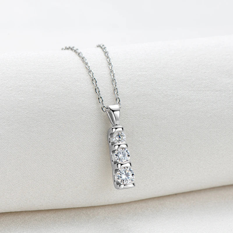 Lnngy Three Stone Moissanite Jewelry Set 925 Sterling Silver Pendant Necklace Dangle Earring For Couples Lovers' Wedding Gift