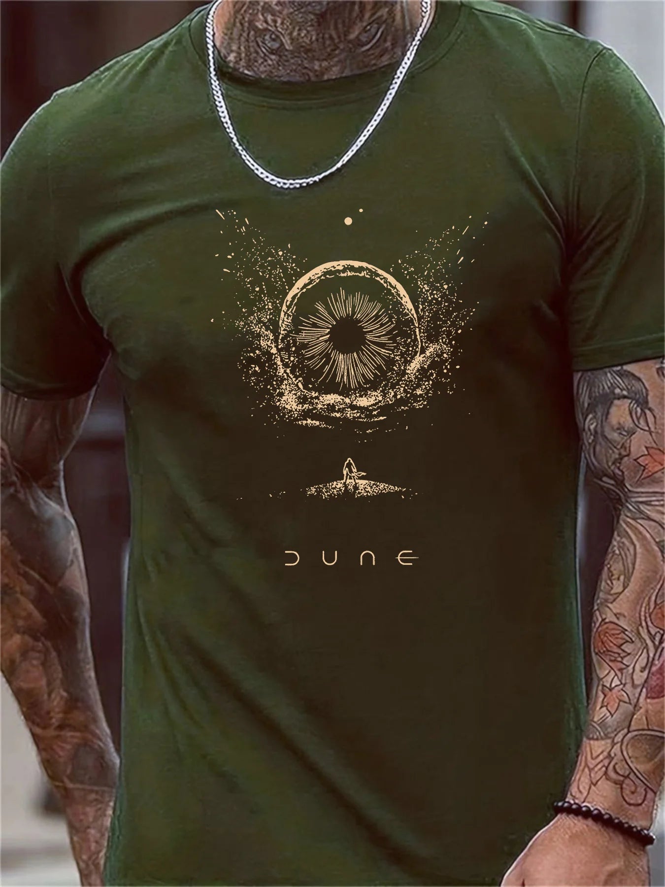 Men's 100% Cotton Casual Sports Printed Short Sleeve T-Shirt / DUNE