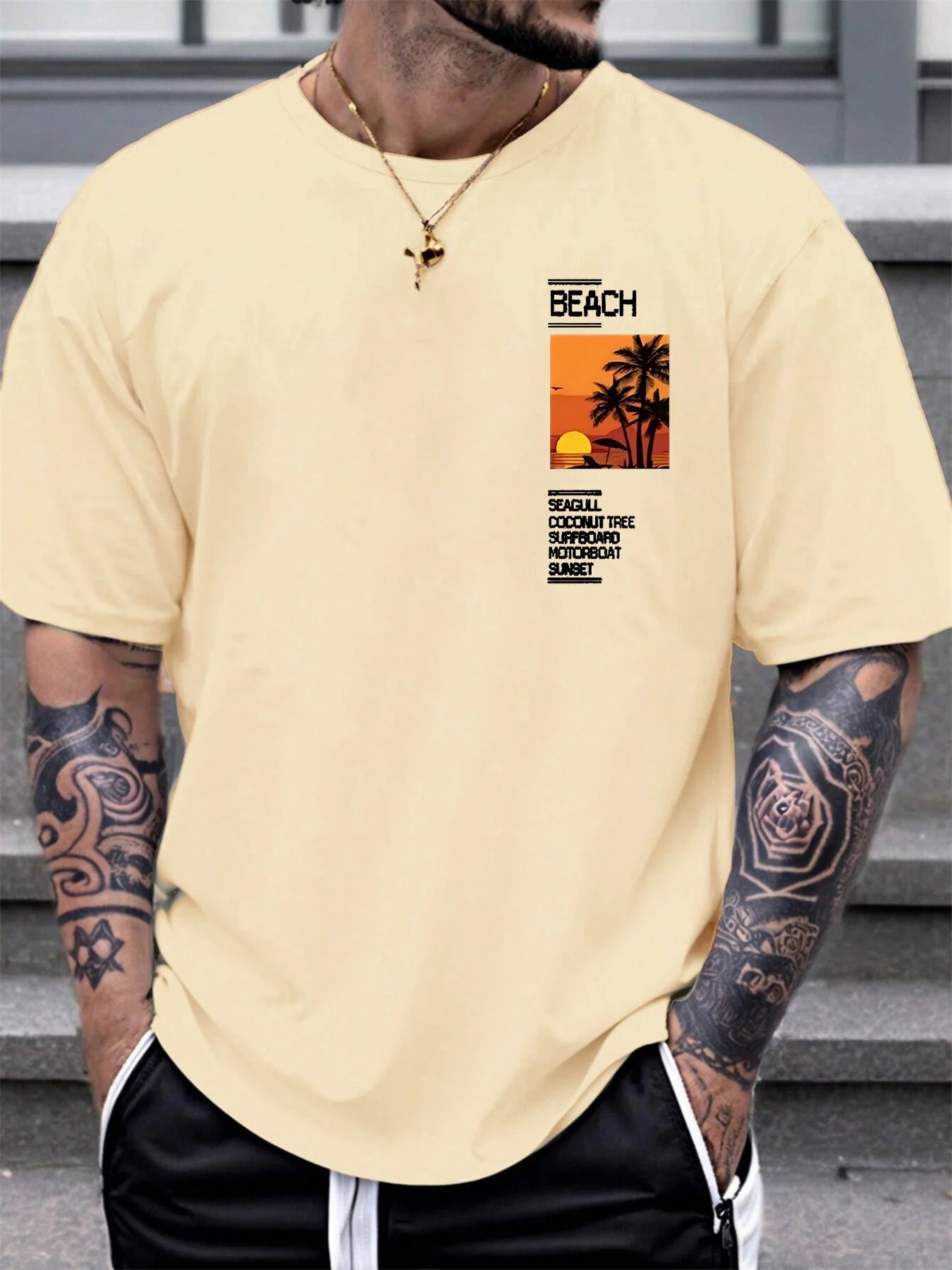 Men’s Summer 100% Cotton Casual T-Shirt Coconut Tree & Slogan Print | Loose Fit | Everyday Comfort