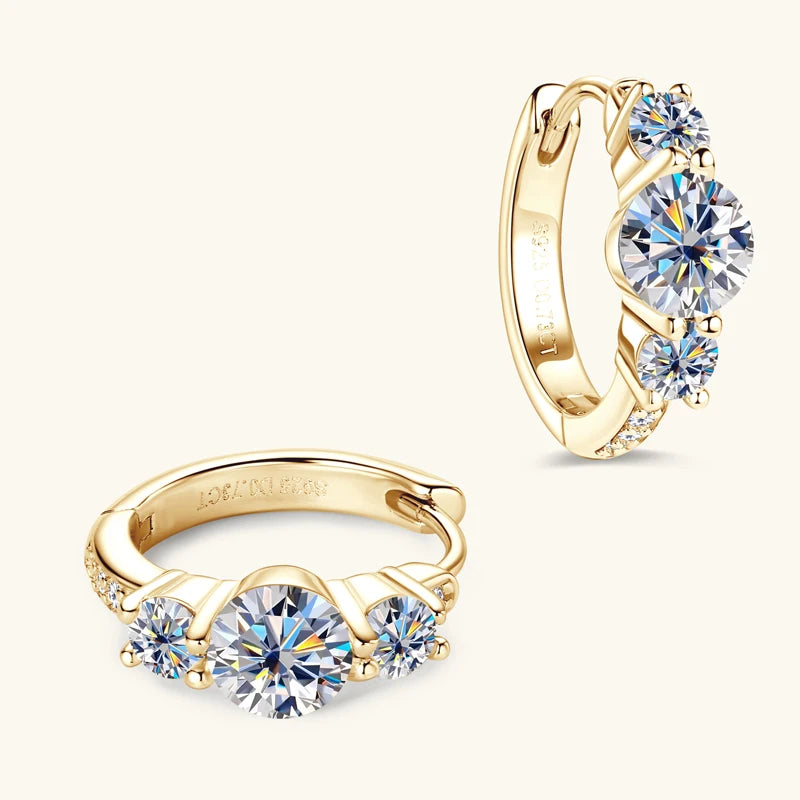 Lnngy Three Stone Moissanite Earring Original 925 Sterling Silver Hoops Earring For Women Girls Lab Created Diamond Jewelry Gift