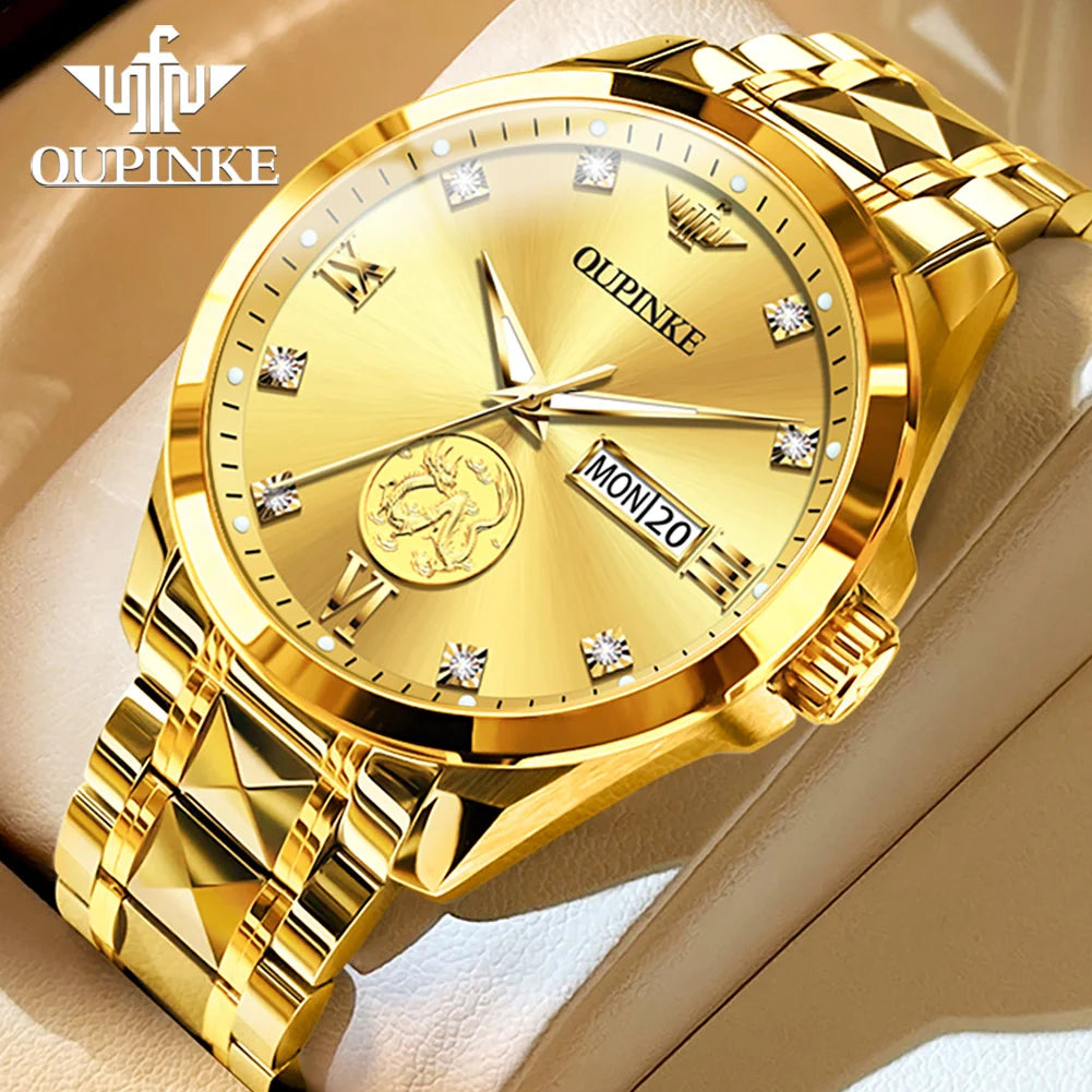 Swiss Certification OUPINKE Automatic Watch for Men Real Gold Real Diamond Sapphire Mirror Tungsten Steel Top Brand Wristwatch