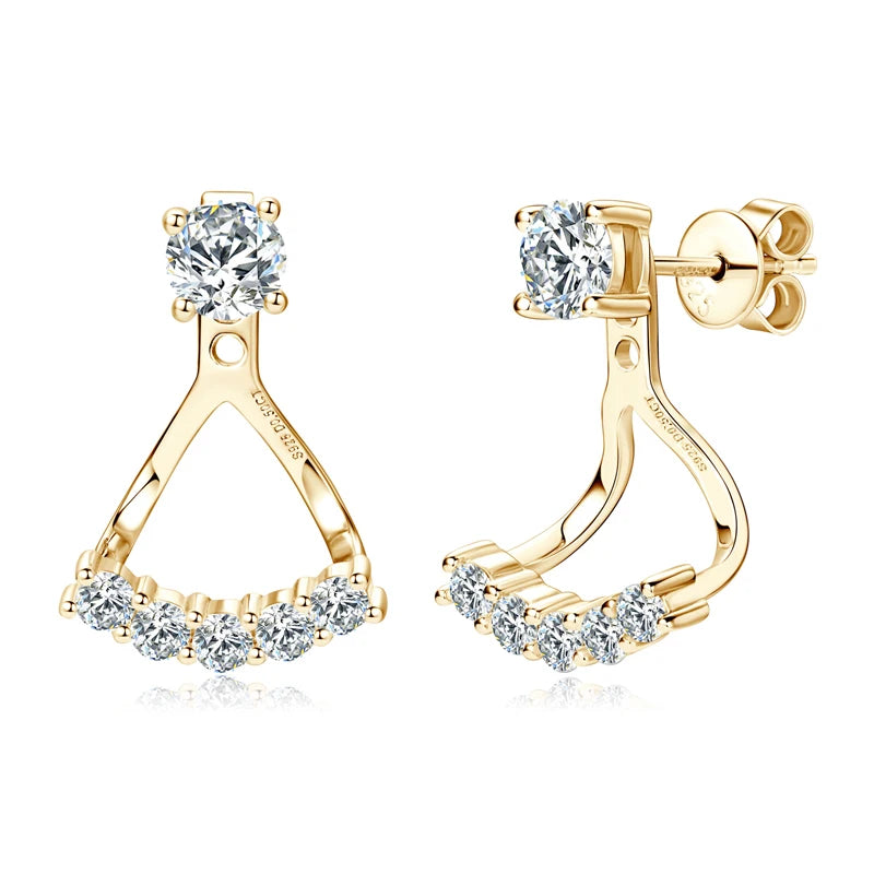 Lnngy 5mm 0.5ct Round Cut Moissanite Earring for Women 925 Sterling Silver Stud Earrings Front And Back Ear Jacket Jewelry Gift