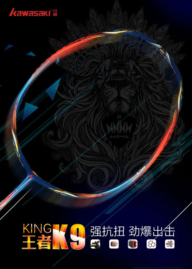 مضرب تنس الريشة كاواساكي كينج K9 4U احترافي T-Join Power متعدد الاستخدامات، سريع وهجومي