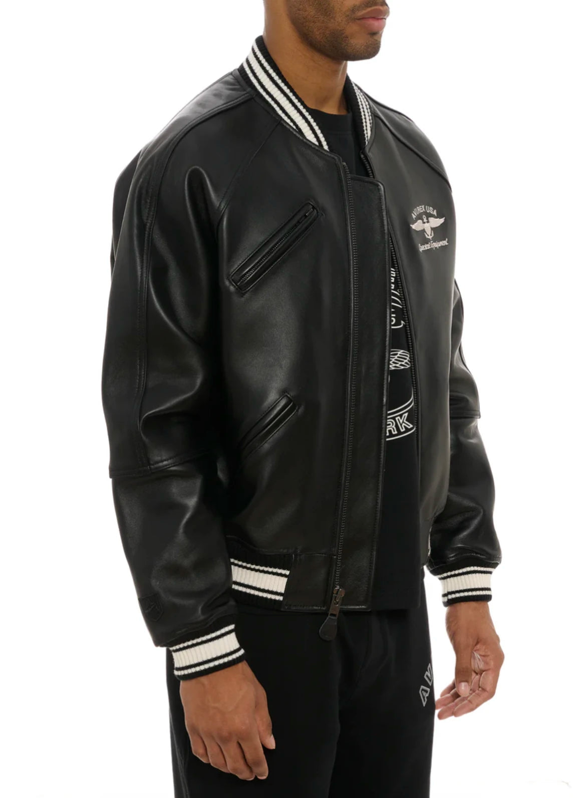 AVIREX New European lambskin genuine leather jacket men's baseball jacket US size fashion sports leisure rock embroidery coat