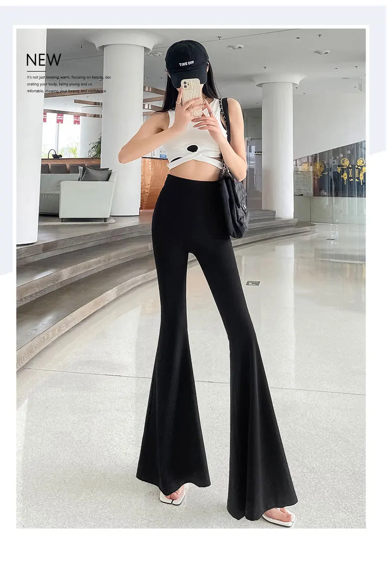 Bla Slimming High Waist Wide Leg Pants Women's Summer Thin Extended Tall Micro Flared Casual Drapey Commute Sle Trousers