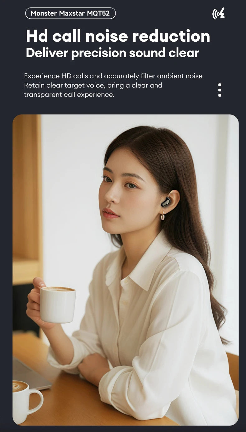 Monster MQT52 Wireless Bluetooth 5.4 Earphones Long Battery Life Gaming Headphones Dual Mode HIFI Stereo Sound Headset With Mic