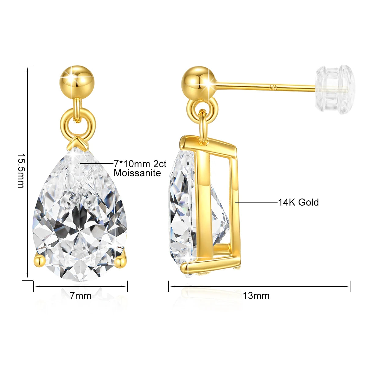 Pear Cut 14k Gold Moissanite Stud Earrings Au585 for Women Diamond Earrings Teardrop Shape Engagement Wedding Jewelry Gifts