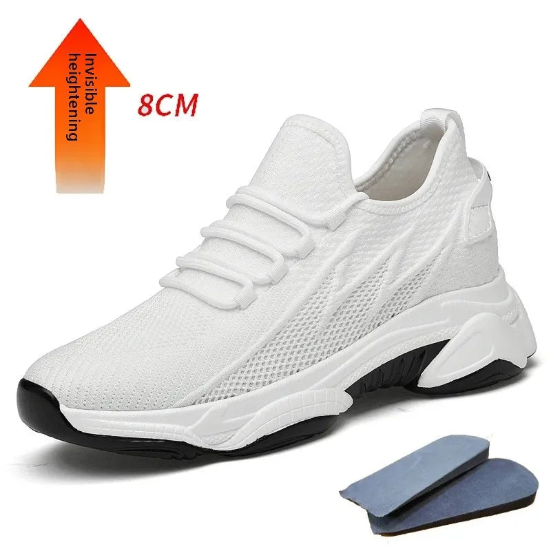 Invisible Heightening 8CM Men's Running Shoes Low Heel Soft Bottom Casual Sports Shoes Breathable Mesh Inner Lining EVA Insole
