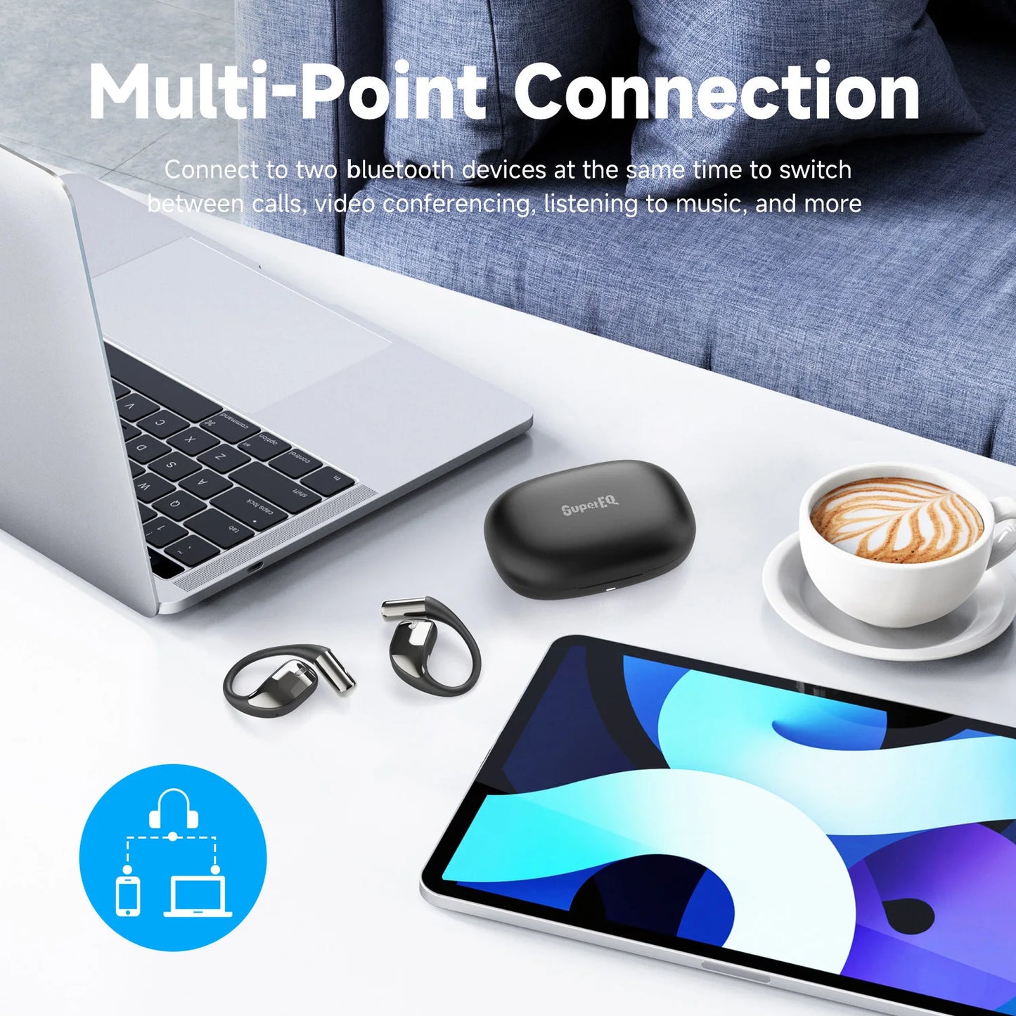 Oneodio SuperEQ T44 Open Ear Earphones Wireless Bluetooth 5.3 Headphones Air Conduction Sports Earbuds With 4 ENC Mic Bass OWS