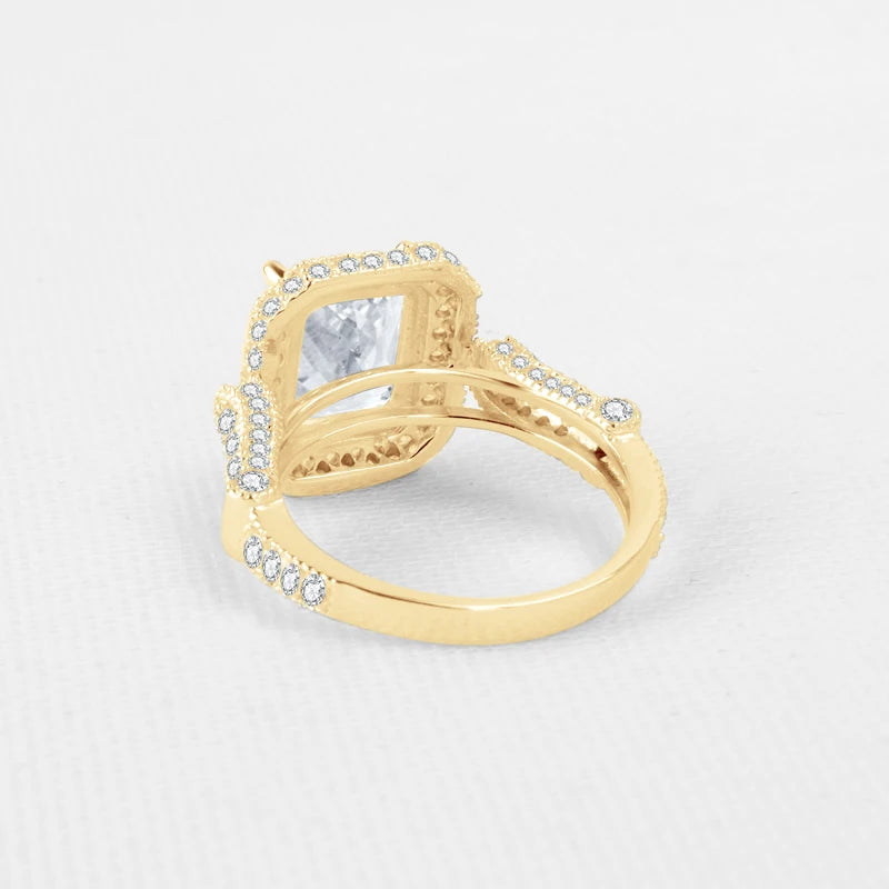 Lnngy Pure 10K Yellow Gold Wedding Bands Radiant Cut 8*10mm Moissanite Engagement Ring for Women Exquisite Finger Jewelry Gift