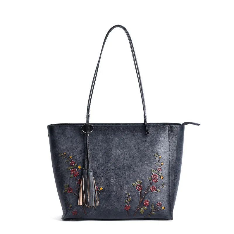 Vintage 3D Floral Embroidery Designer Bag Large Capacity Women's Tote Bag Premium Cowhide Leather Luxury Handbags for Women 2025