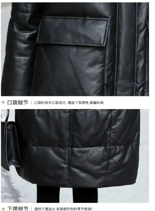 YOLANFAIRY Winter Long Coat Women's Genuine Leather Down Jacket for Women Sheepskin Coats Female Loose Versatile Fur Collar FCY