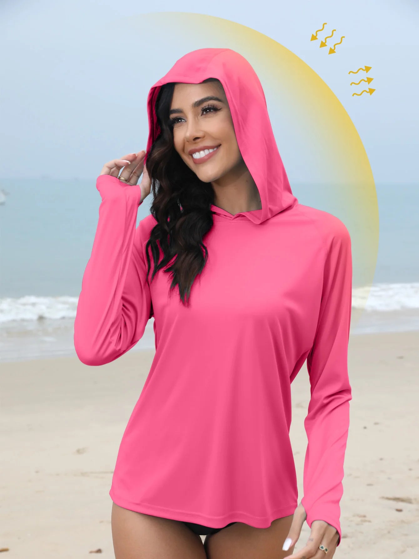 Women's Sunscreen Hoodie with Thumb Buckle and Hidden Ponytail Hole, Outdoor Running Fitness Sports, Leisure Sunscreen T-shirt