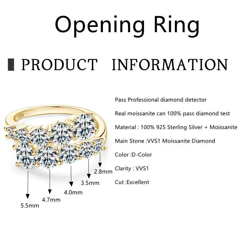 Lnngy Adjustable Rings for Women 925 Sterling Silver Sparking Round Cut Moissanite Ring Engagement Wedding Party Jewelry Gift