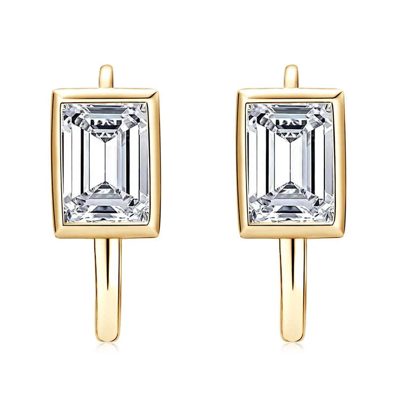 Lnngy 925 Sterling Silver U-shaped Hoop Earrings Emerald Cut 5*7mm Moissanite Earring For Women Girls Korean INS Jewelry Gift