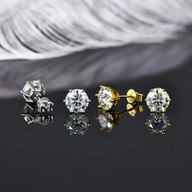 IOGOU Real 925 Silver Moissanite Jewelry Set Gold Plated 0.5-2ct Stud Earrings Solitaire Pendant Necklace Set for Women Men Gift