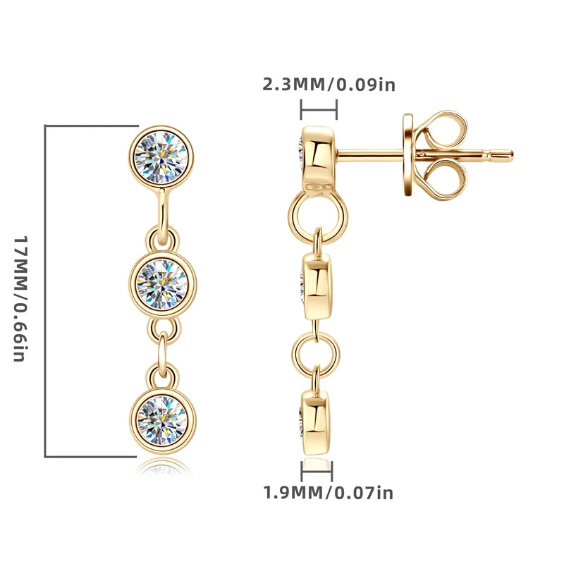 Anziw Long Chain Link Hanging Earrings Silver 925 2-3mm Moissanite Drop Earring Piercing Ear for Women Gold Paletd Jewelry Gift