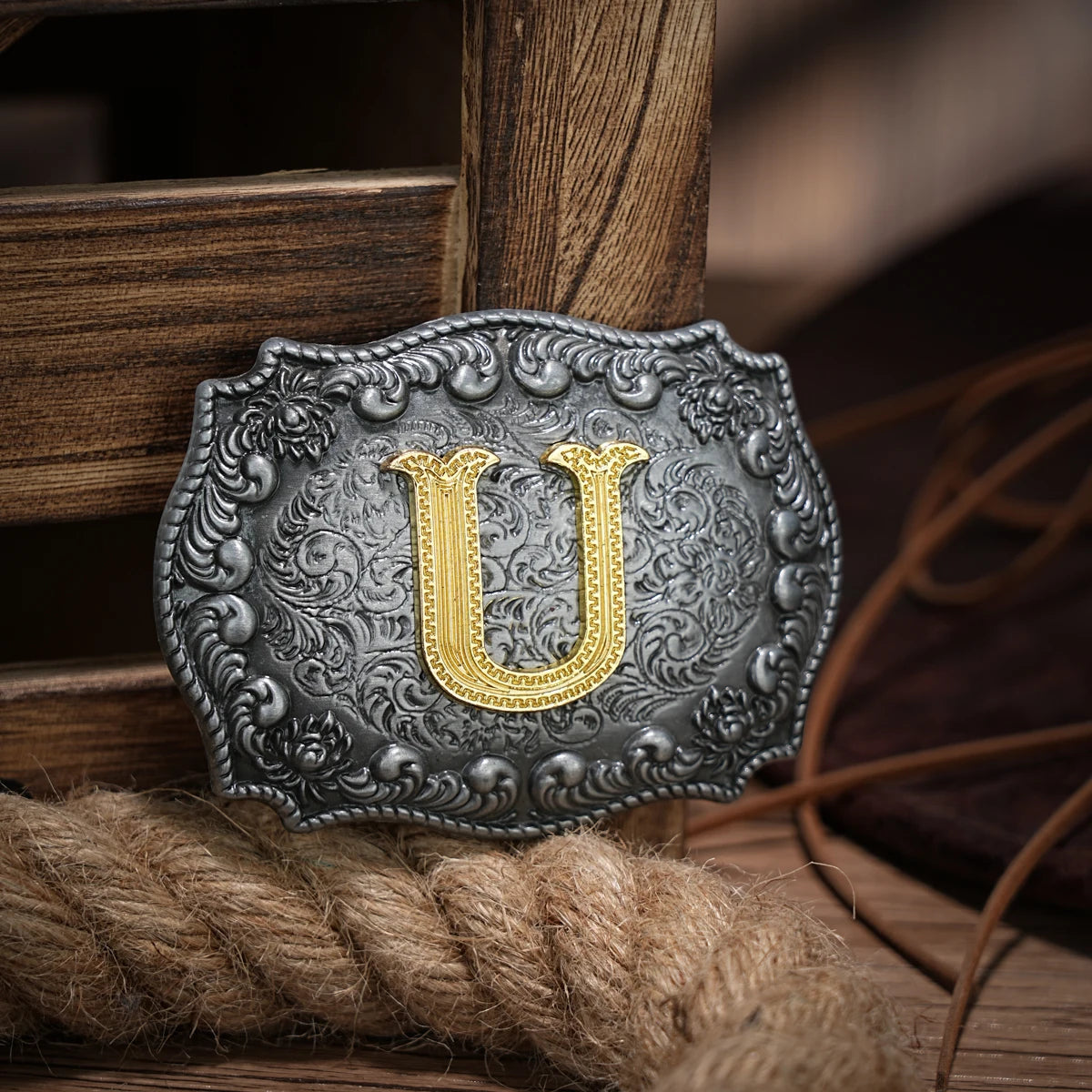 Western Belt Buckle Initial Letters ABCDEFG to Y-Cowboy Rodeo Silver Large Belt Buckle for Men Women