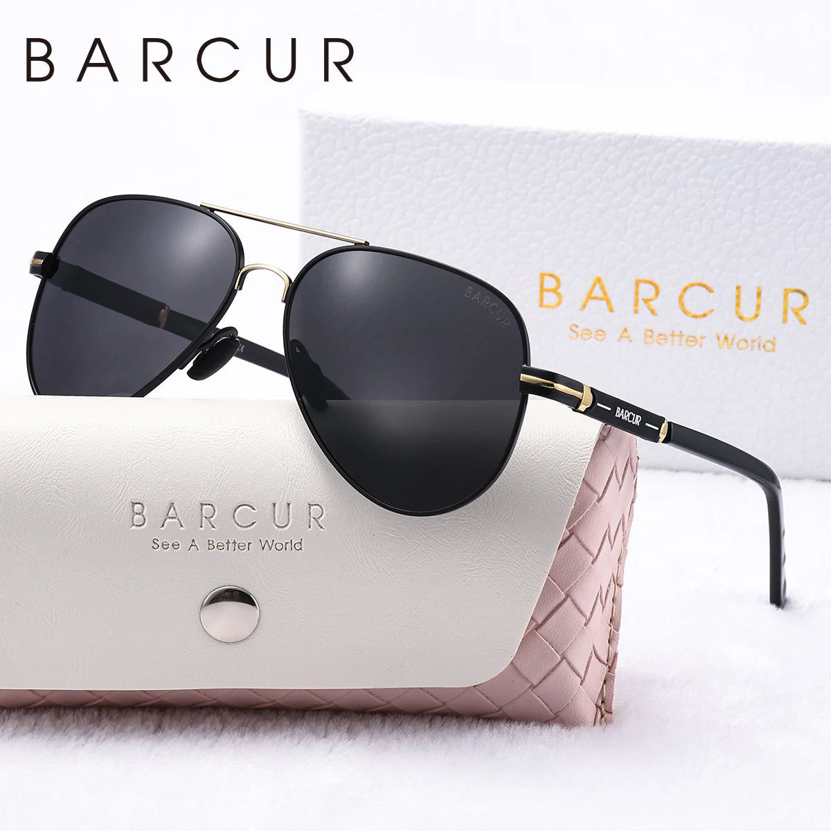 BARCUR Oversize Cool Fashion Polarized Sunglasses Double Beam Design Metal Elliptical Frame Women Sun Glasses Apparel Accessory