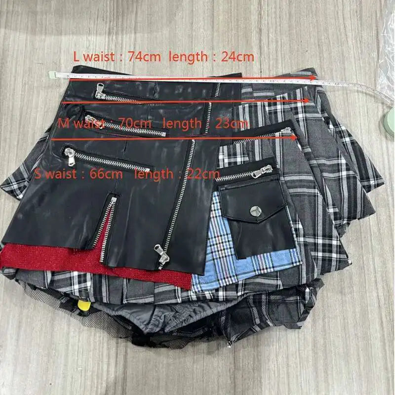 DEAT Fashion Trendy Women's Patchwork Plaid Design Pleated Mini Skirts 2025 Summer New High Waist A-line Skirt Female 29L7565