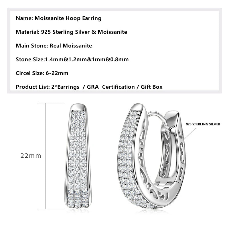 Lnngy GRA Certified 0.86CTW. Moissanite Hoop Earring Trendy 925 Sterling Silver Earrings For Women 18k Gold Plated Jewelry