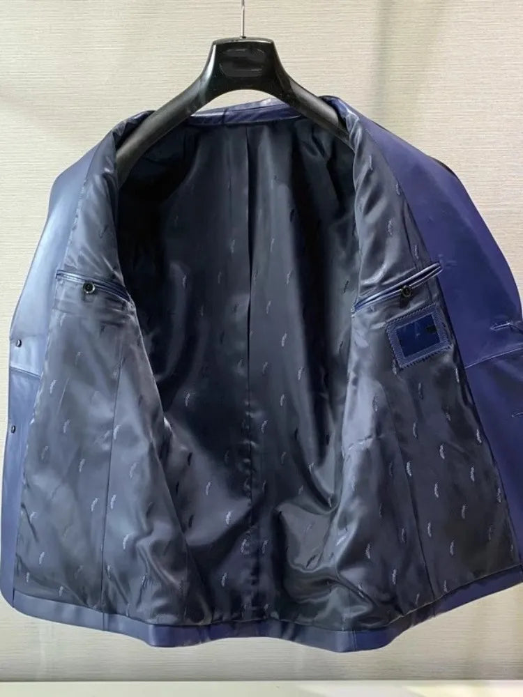 Men's Genuine Sheepskin Leather Blazer – Business Casual Spring Autumn Jacket