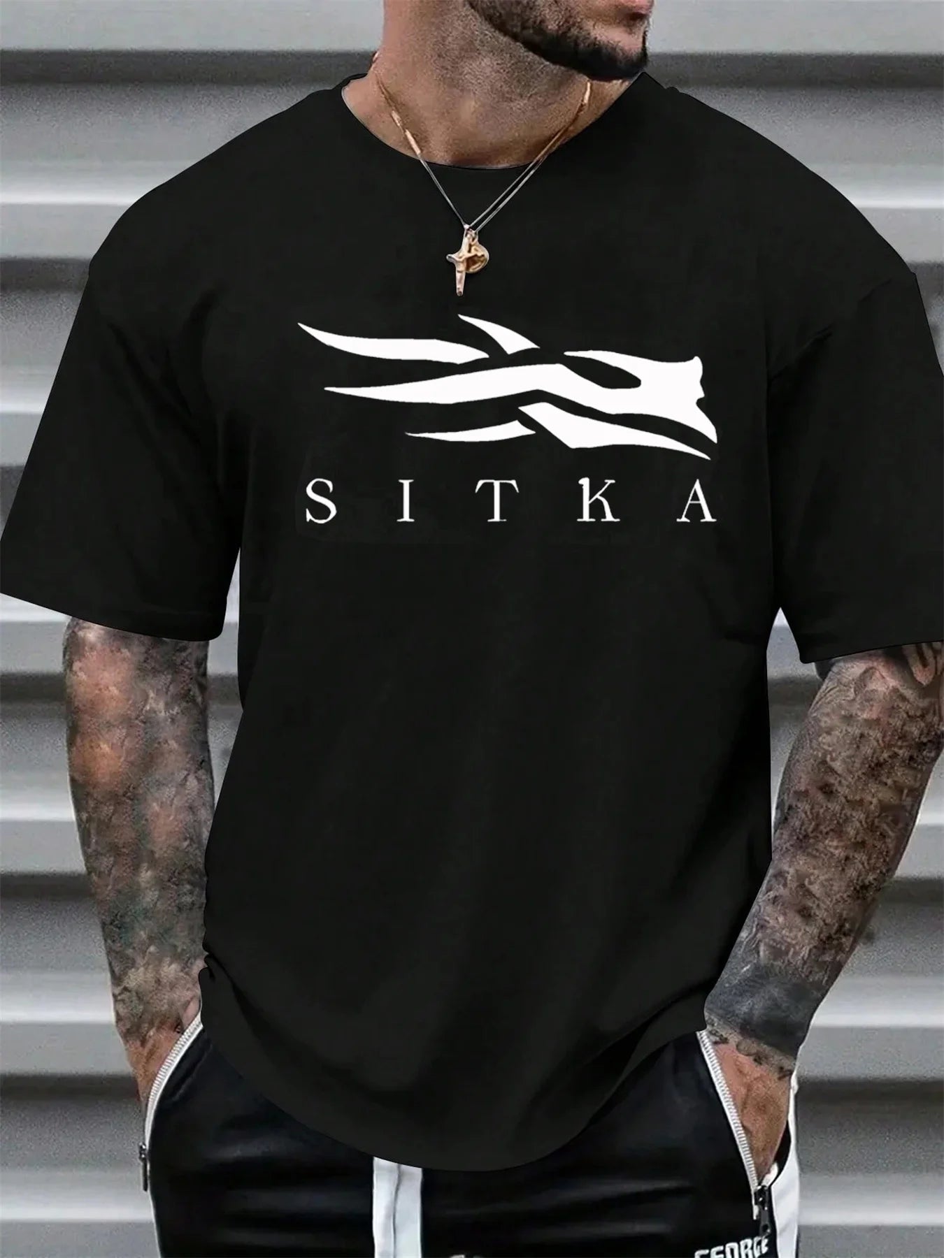 Men's summer 100 cotton fashionable casual sports loose SITKA letter pattern printed round neck short sleeved T-shirt top