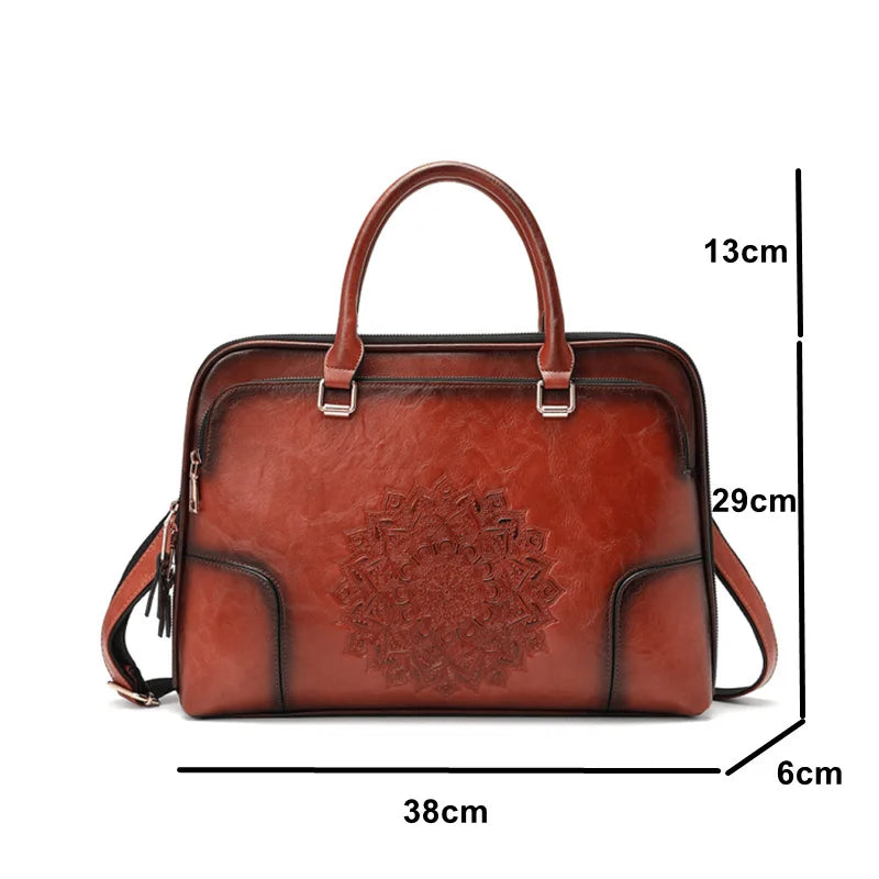 MOTAORA Genuine Leather Tote Bag for Women Embossed Cowhide Work Laptop Computer Bag Durable Office Handbag Stylish Purse