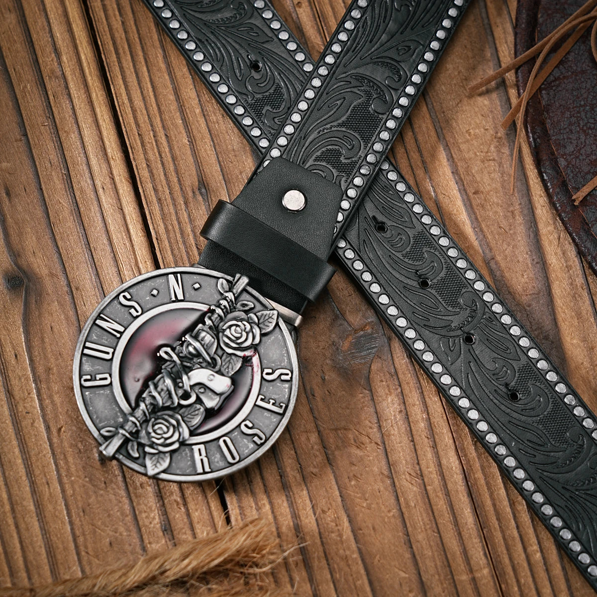 Men - Women - Western Denim - pu leather - Belt - Vintage jeans with floral carved buckle belt