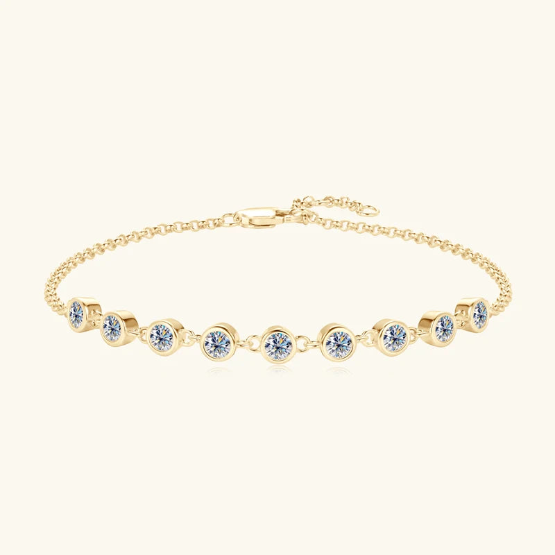 Anziw Real 925 Silver Bubble Bracelet 3mm Bezel Round Cut D Color Moissanite Bracelet for Women Jewelry Gifts with Certificate