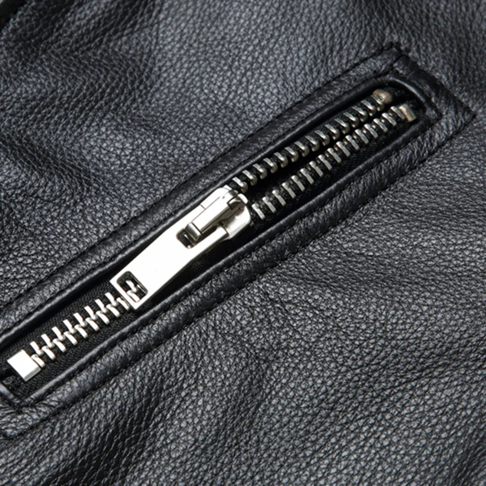 New fashion Men Leather Jacket 100% Genuine Cowhide Coat White Stripes Cool Biker Slim Short Autumn Leather Clothing.