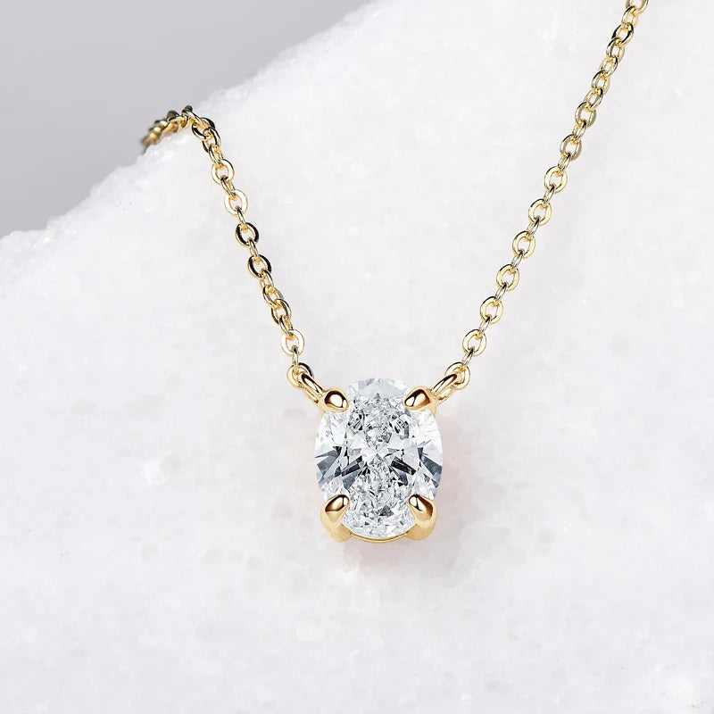 Lnngy 2024 Trend Oval Cut Moissanite Necklace For Women 925 Sterling Silver Pendant Necklace Exquisite Anniversary Brithday Gift