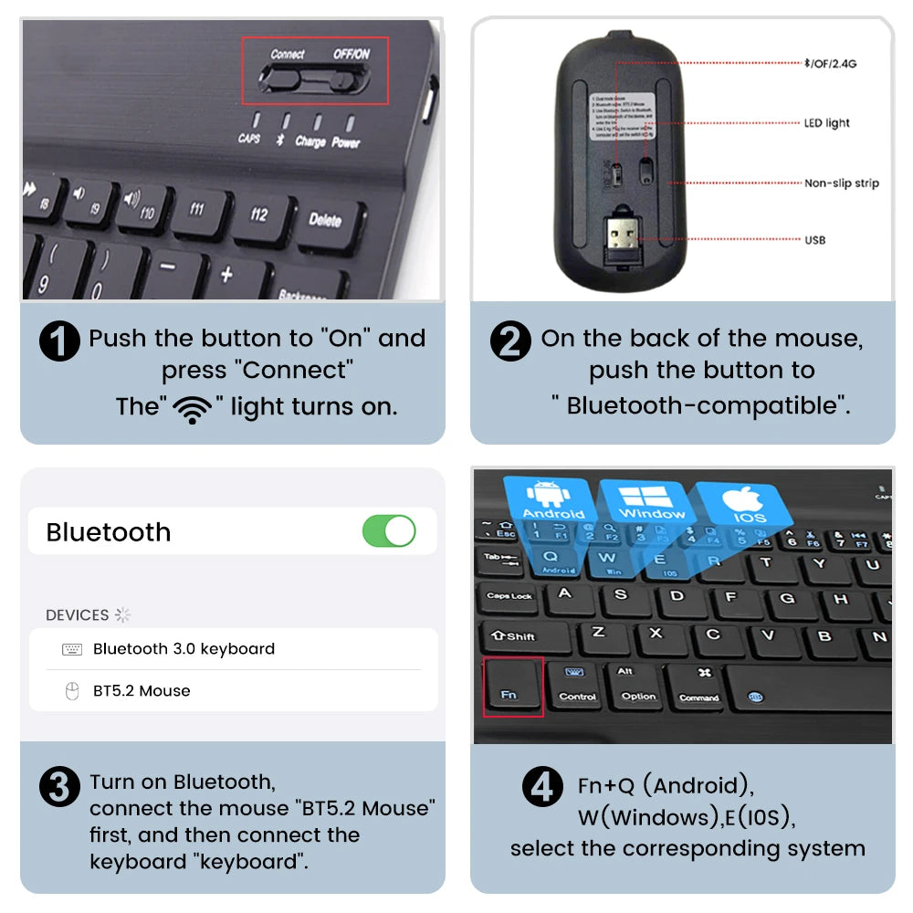 Bluetooth Keyboard and Mouse For iPad Xiaomi Samsung Huawei Phone Tablet Slim Mini Wireless Keyboard For Android IOS Windows