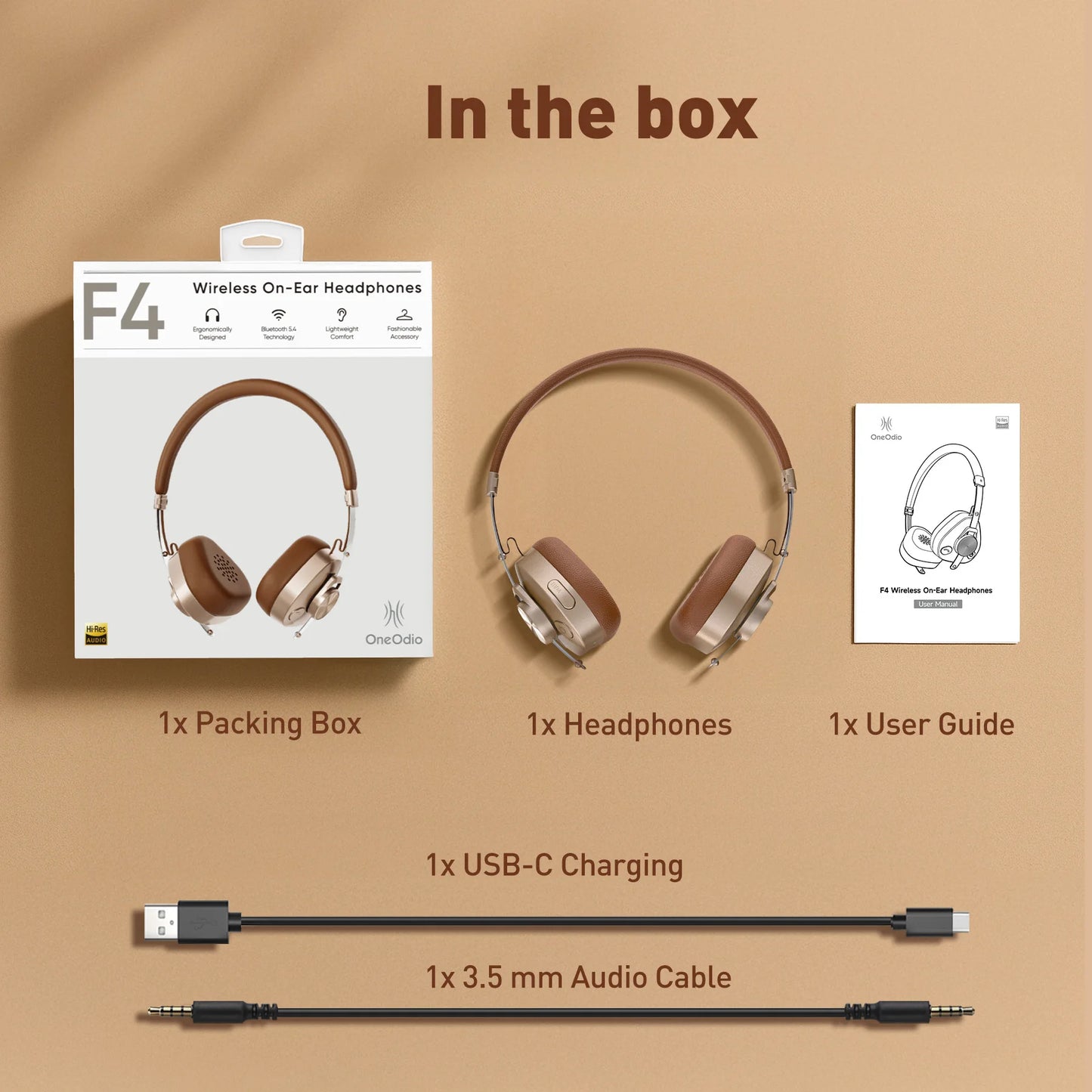 Oneodio F4 Retro Wireless Bluetooth Headphones Hi-Res Audio On Ear Bluetooth 5.4 Headset With Microphone Metal HiFi Headphones