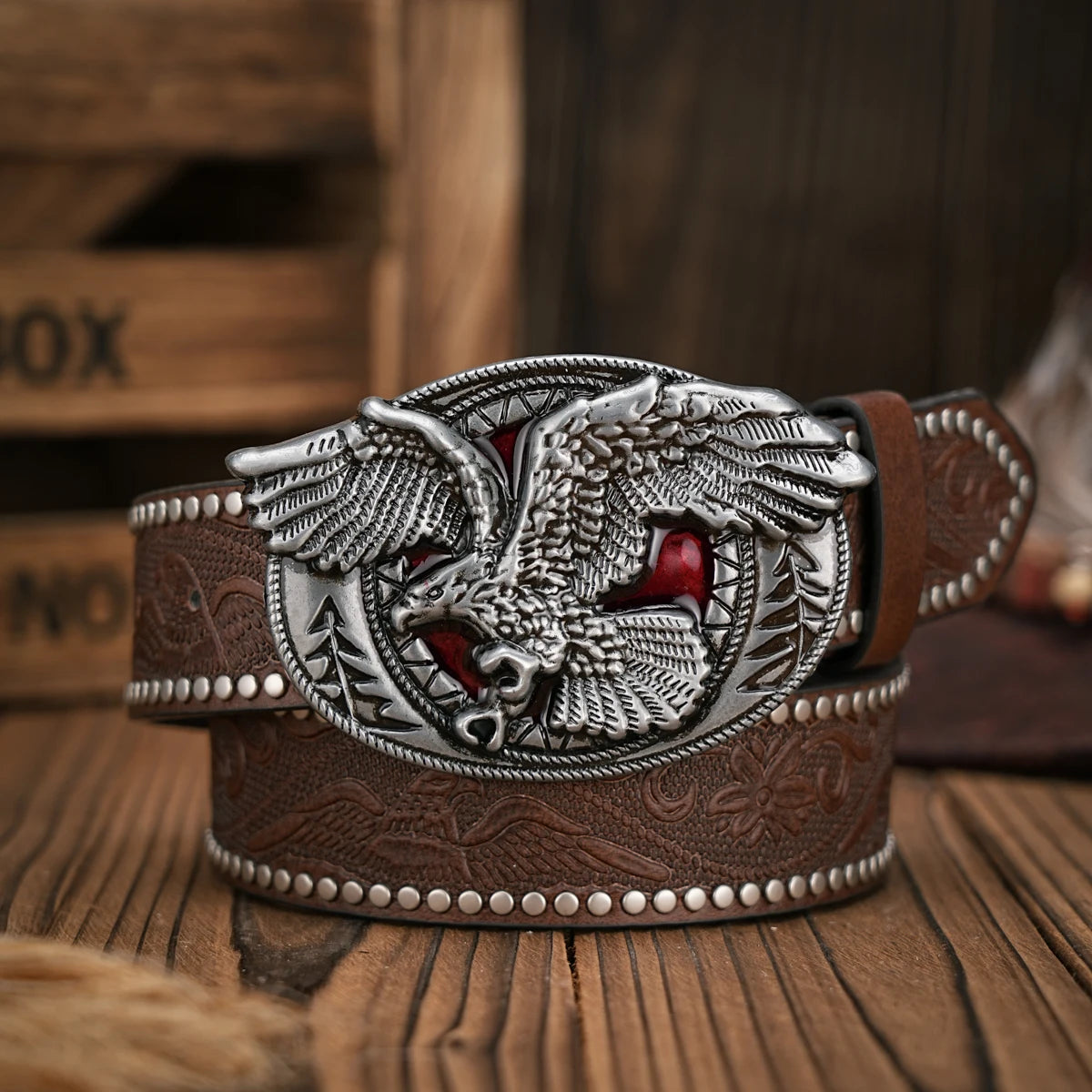 Men - Women - Western Denim - pu leather - Belt - Vintage jeans with needle buckle brown belt