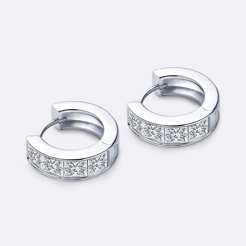 Lnngy 3.2CTTW Princess Cut Moissanite Earring for Women Certified 925 Sterling Silver Hoop Earrings Fashion Versatile Jewelry
