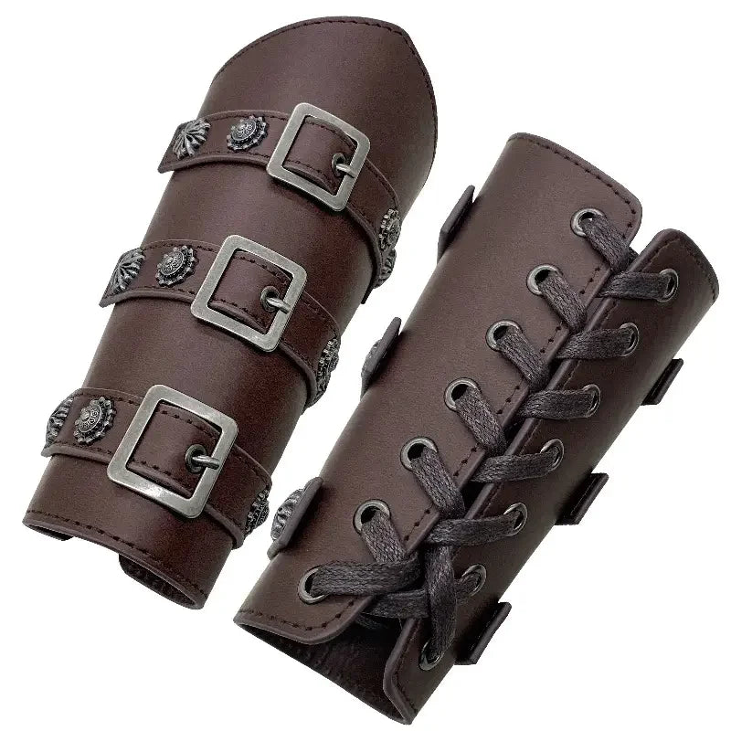 Medieval PU Leather Buckle Arm Bracers, Knight LARP Retro Renaissance Arm Guards, One Size One Pair