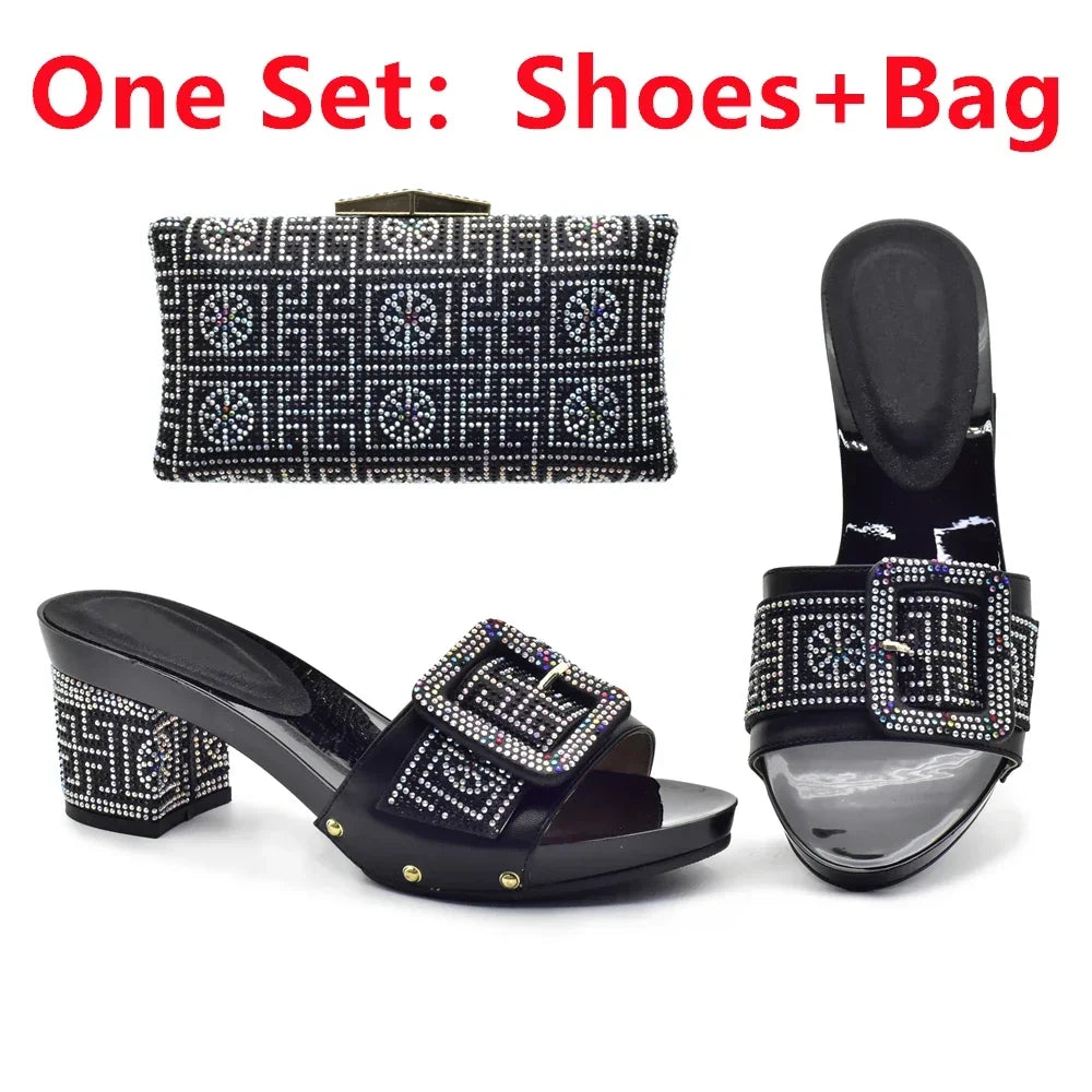 Peep Toe Slingback Pumps & Matching Bags – Italian Style Party Shoe Set with Rhinestone Luxury (Sizes 37-43)