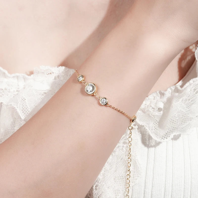 Anizw 2024 New 18k Gold Plated Bracelet 925 Silver Chain 2mm D Color Bezel Moissanite Bracelets Fashion Women's Jewelry Gifts