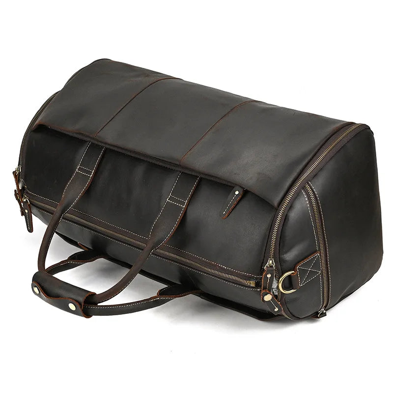 Crazy Horse Leather Folding Suit Bag Man Business Travel Bag With Shoe Pocket Clothes Cover Luggage Duffel Bag Man Bag For Suits