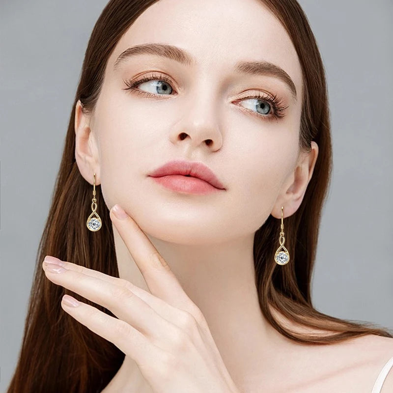 Lnngy 1.0ct Round Moissanite Dangle Hook Earring 925 Sterling Silver Ladies Light Luxury Earring for Women Fashion Jewelry Gift