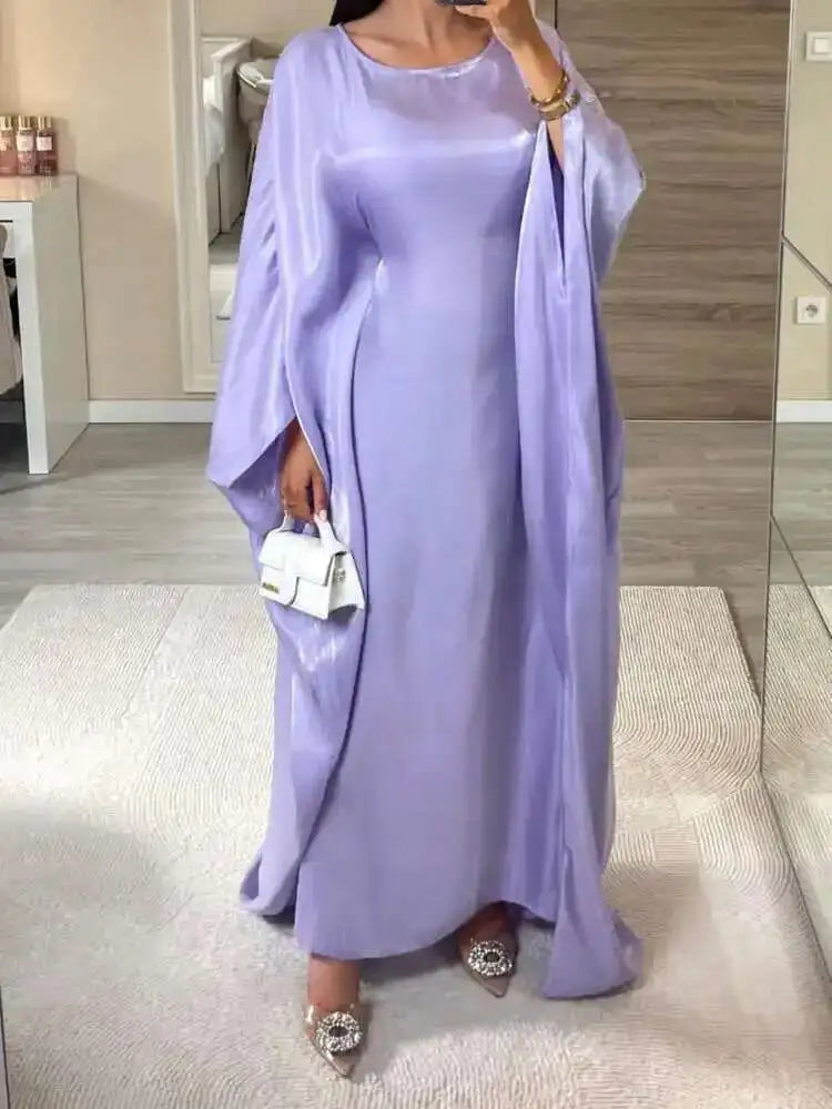 LANMREM Elegant Party Long Dress Women Many Colors Fashion Round Neck Batwing Sleeves Loose Dresses Fashion New Clothing 32C1950