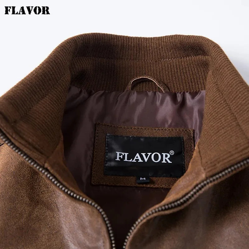 Men’s Pigskin Leather Bomber Jacket – Casual Stand Collar Leather Coat