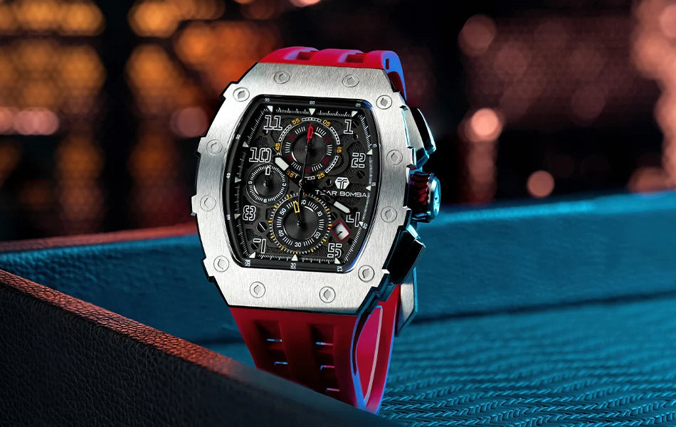 TSAR BOMBA New TB8204 Watch for Men Japan Quartz Chronograph 50M Waterproof Wristwatch Fashion Sport Clock Male Luxury Mens Gift