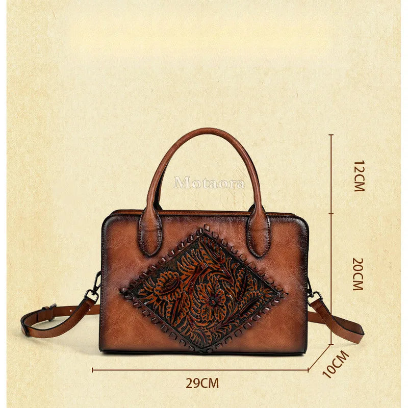 MOTAORA 2025 Vintage Leather Handbag Women Anti-Theft Shoulder Bag with Embossed Pattern, Mother's Day Gift Purse for Daily Use