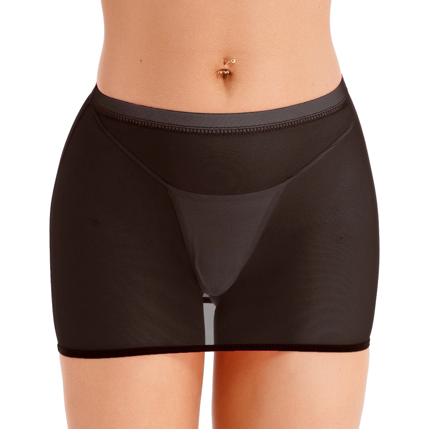 Women Sexy Night Club Pencil Skirts Solid Low Rise Stretchy Transparent Temptation Mini Micro Skirt Tight Package Hip Underskirt