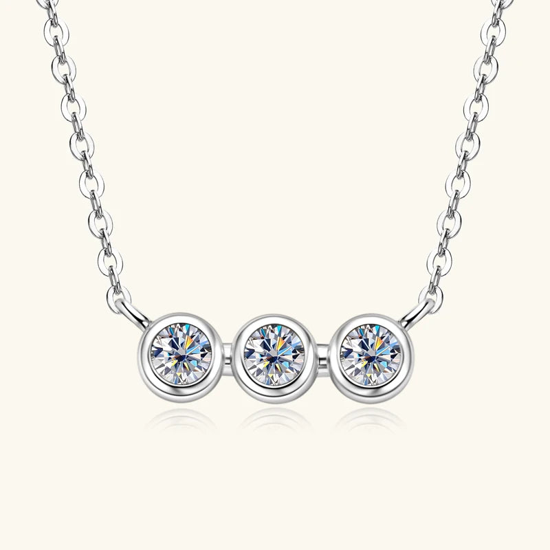 IOGOU 3mm Moissanite Jewelry Sets Real 925 Silver for Women 3 Stones Pendant Necklace Stud Earrings Set Valentine's Day Gifts