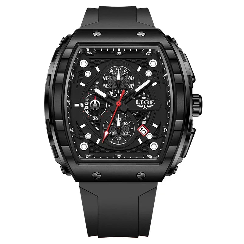 LIGE Top Brand Men's Watches Luxury Square Quartz Wristwatch Waterproof Luminous Chronograph Watch for Men Date Clock