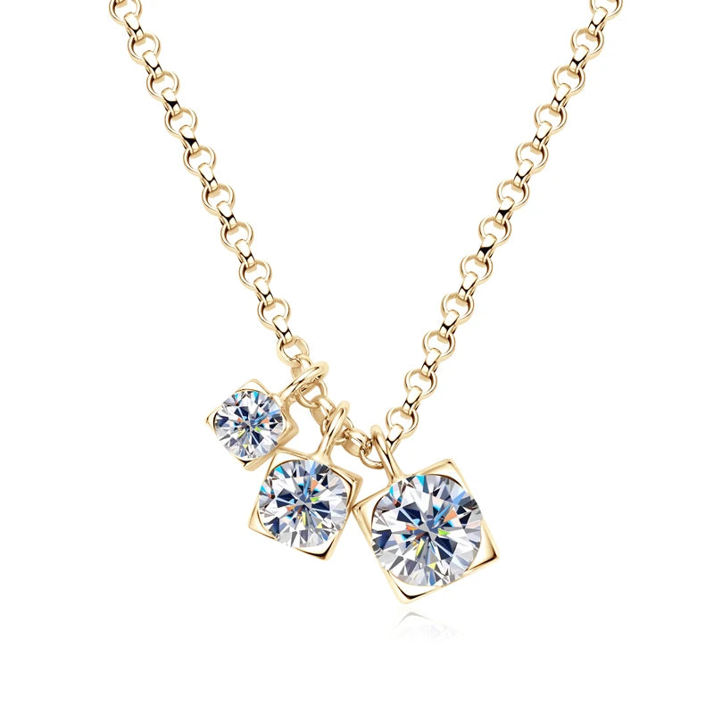Lnngy Three Stone Moissanite Pendant Necklace Niche 925 Sterling Silver Chain Necklaces for Women collar plata 925 Jewelry Gift