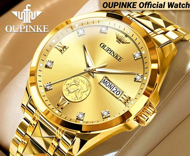 Swiss Certification OUPINKE Automatic Watch for Men Real Gold Real Diamond Sapphire Mirror Tungsten Steel Top Brand Wristwatch